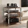 4‑Tier Walnut AV Media Stand With Shock‑Absorbing Foot Pegs