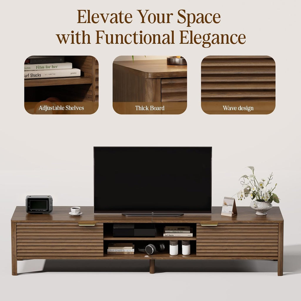 71" Walnut Fluted TV Stand For 80" TV