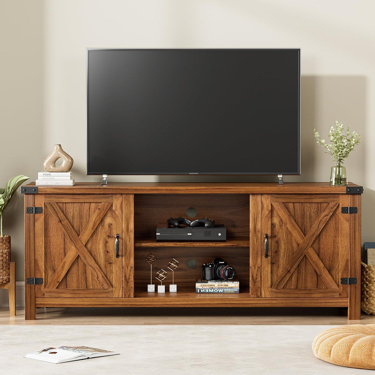 58" Walnut Farmhouse TV Stand