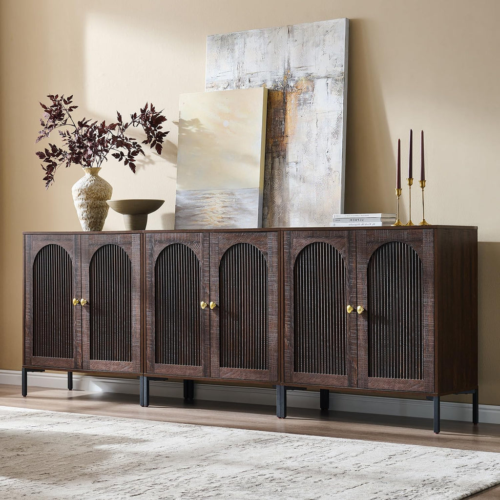 92.63" Brown Fluted Mid Century TV Stand