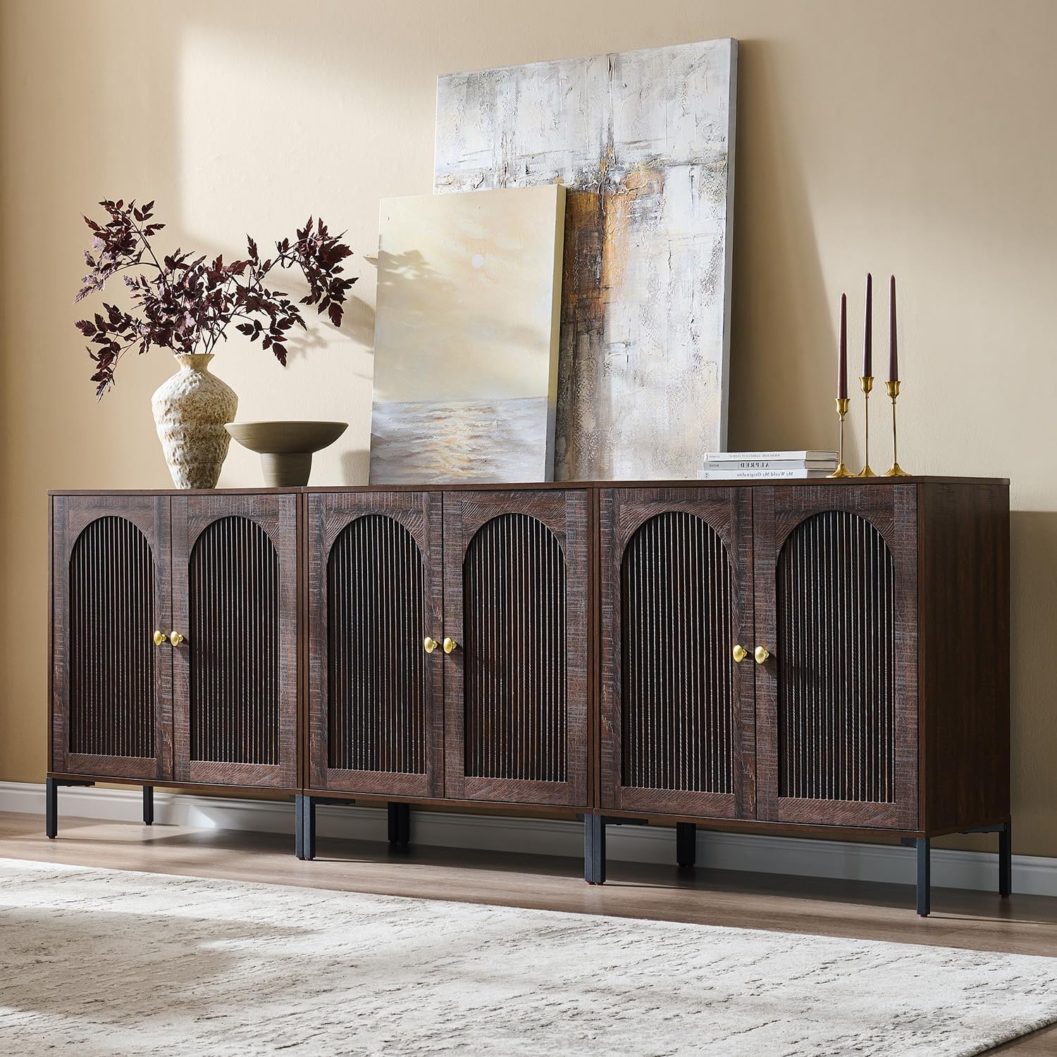 92.63" Brown Fluted Mid Century TV Stand