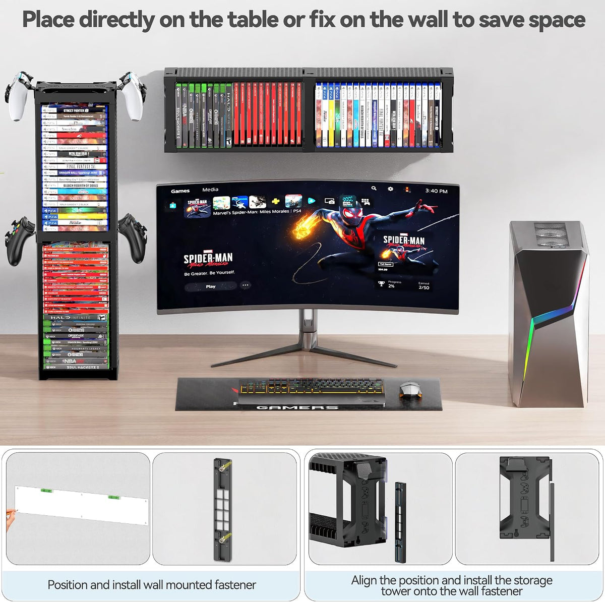 Game Disc Storage Tower With Controller Holder