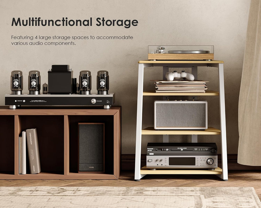 4‑Tier White Oak Corner AV Media Stand