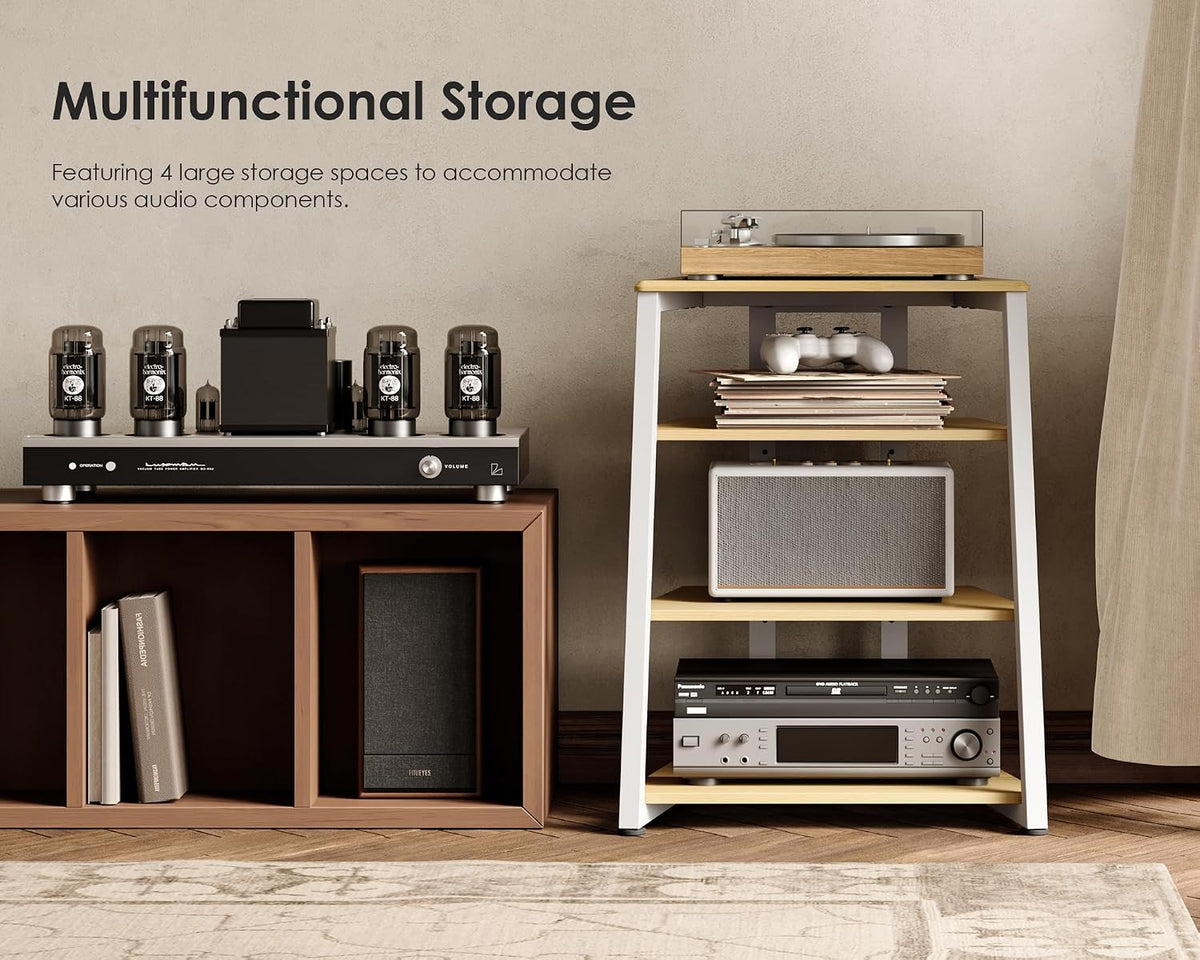 4‑Tier White Oak Corner AV Media Stand