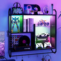 34" Black LED Gaming Floating Wall Shelves 7 Tier