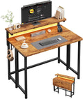 31.5" Brown Folding Desk With Monitor Stand & RGB LED
