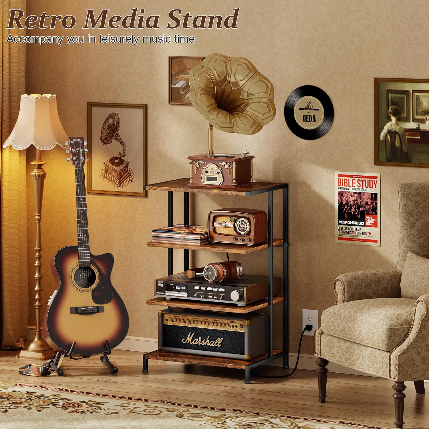 4‑Tier AV Media Stand With Power Strip