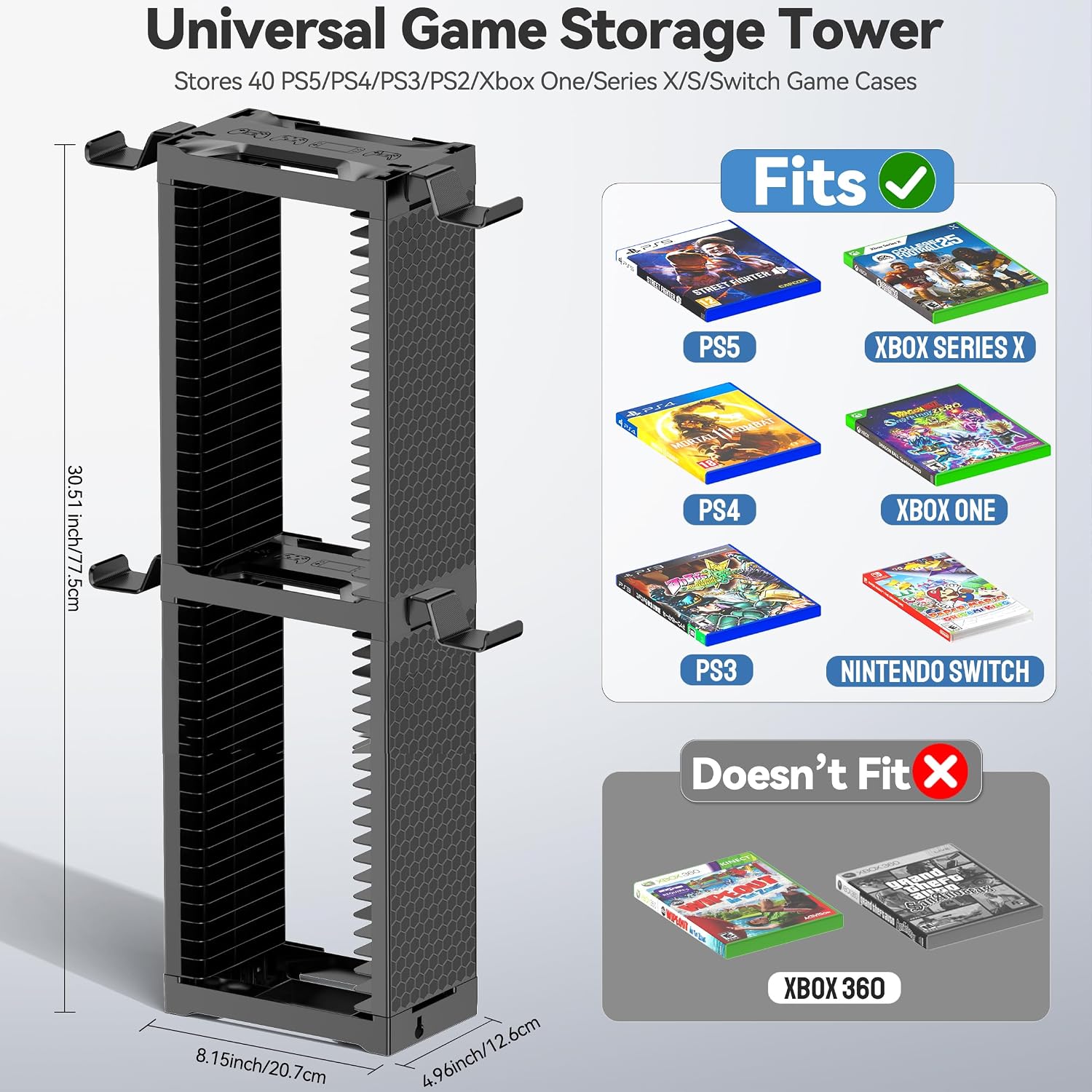 Game Disc Storage Tower With Controller Holder
