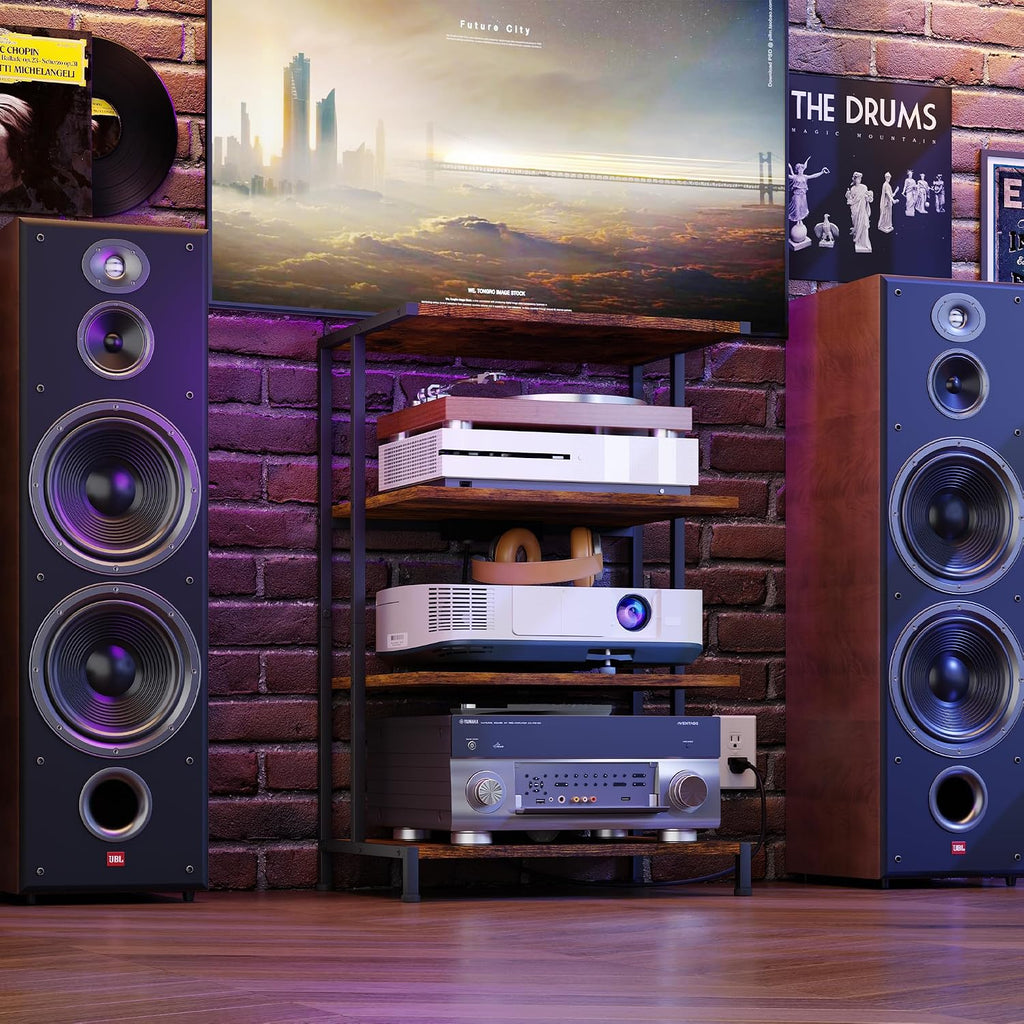 4‑Tier AV Media Stand With Power Strip