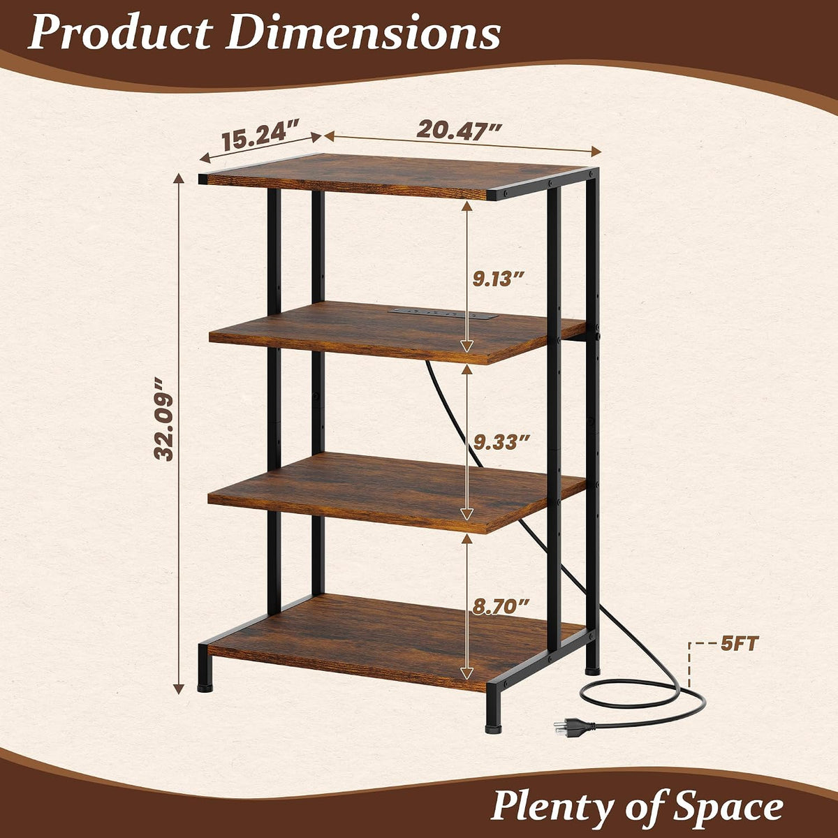 4‑Tier AV Media Stand With Power Strip