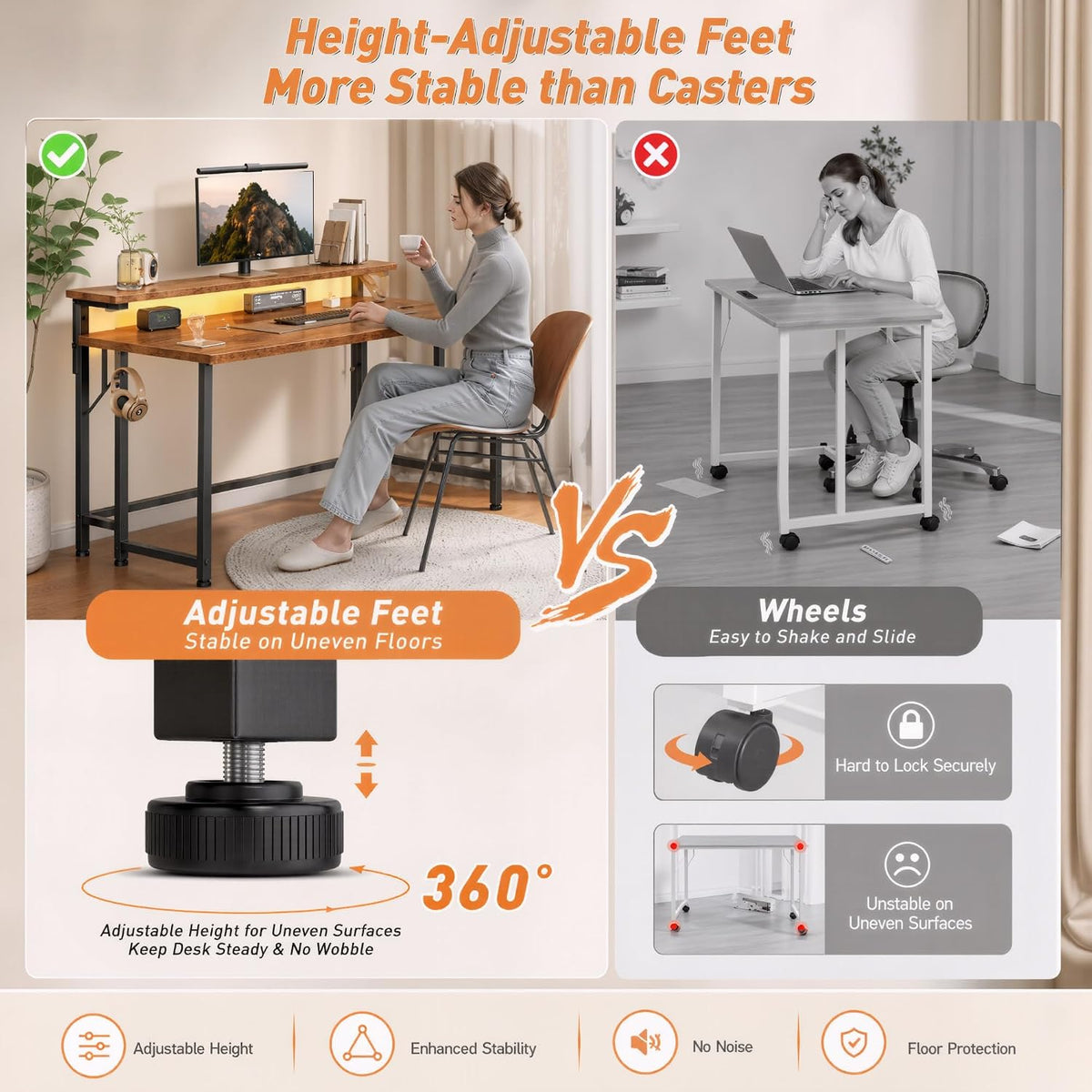 31.5" Brown Folding Desk With Monitor Stand & RGB LED