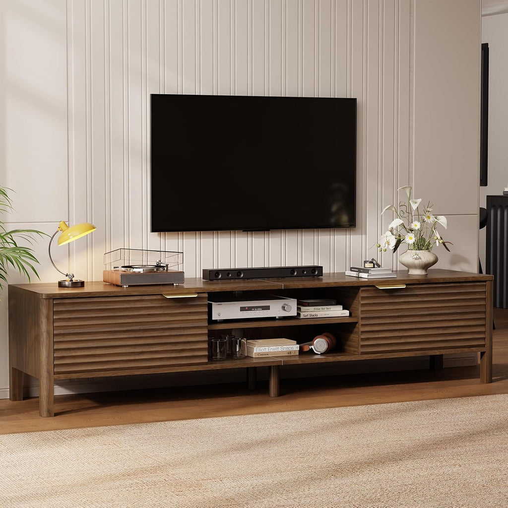 71" Walnut Fluted TV Stand For 80" TV