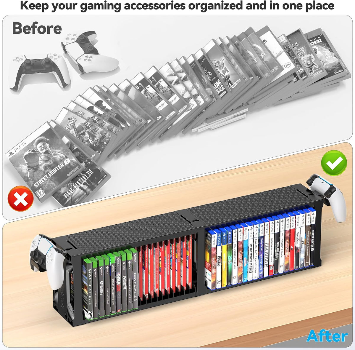 Game Disc Storage Tower With Controller Holder