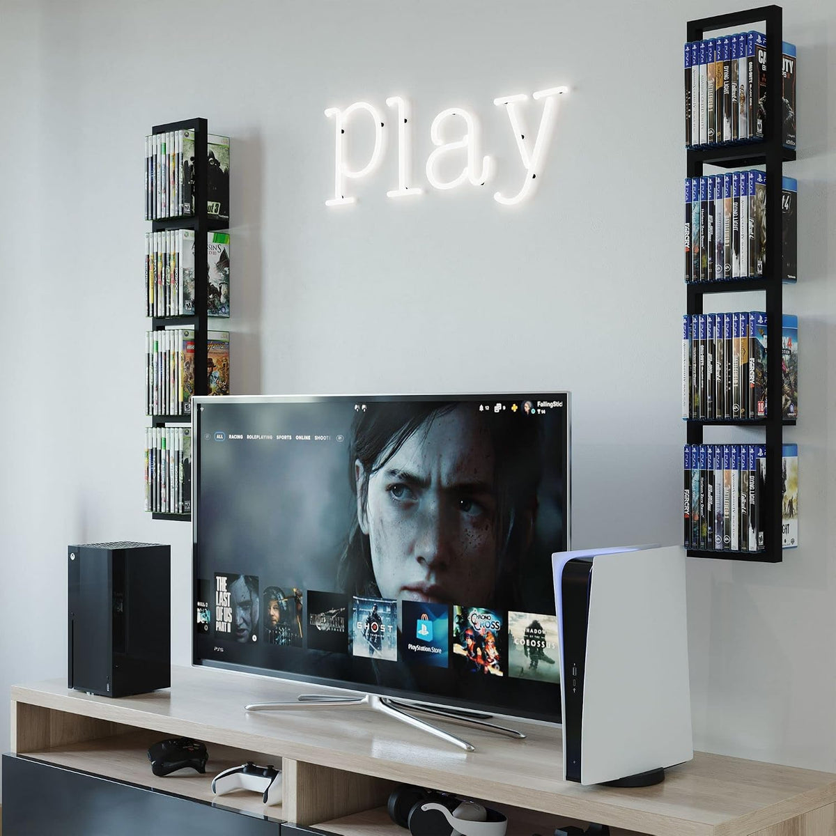34 Inch Black Metal Floating Media Shelf Set Of 2