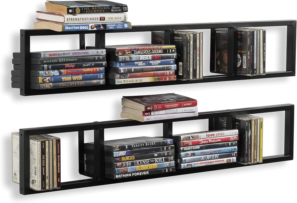 34 Inch Black Metal Floating Media Shelf Set Of 2