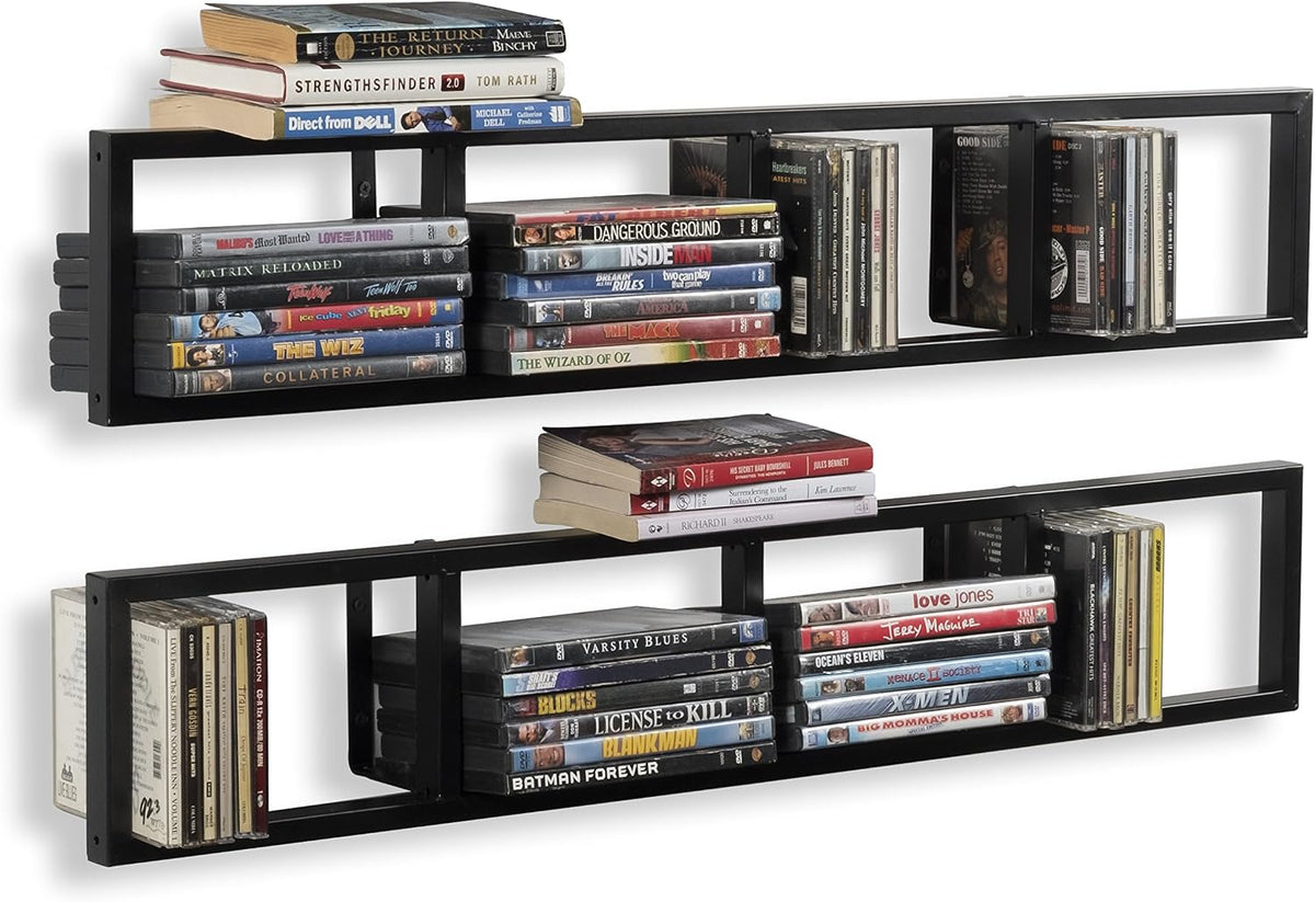 34 Inch Black Metal Floating Media Shelf Set Of 2