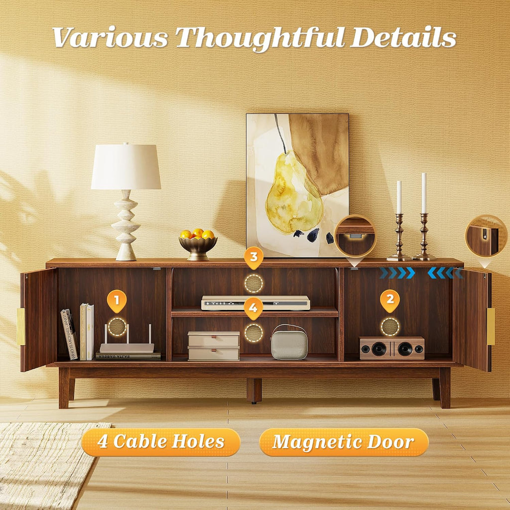 54" Brown Fluted Mid Century TV Stand