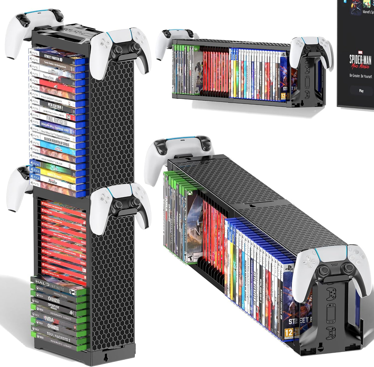 Game Disc Storage Tower With Controller Holder