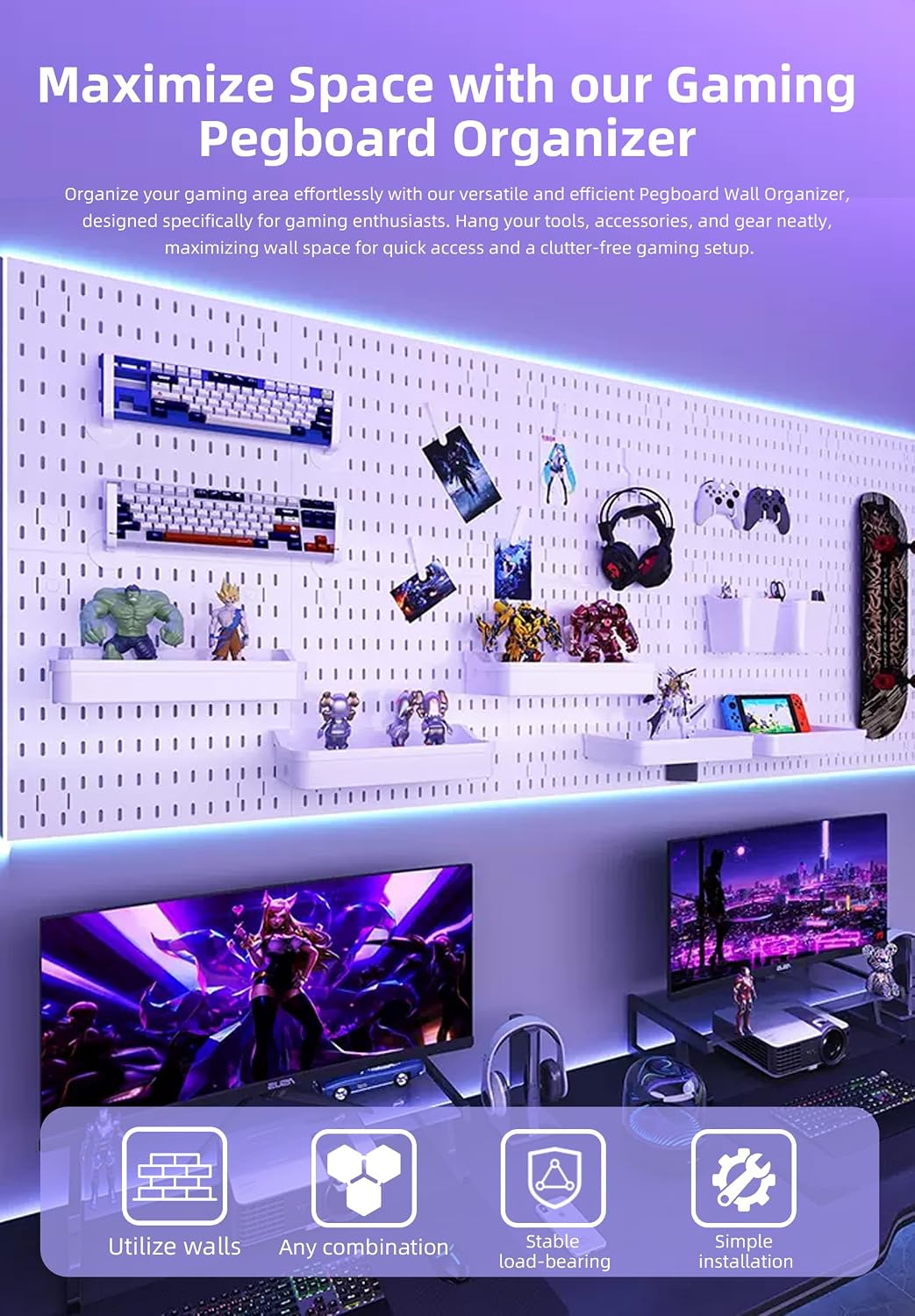 Black Modular Pegboard Wall Organizer Kit 4 Pack