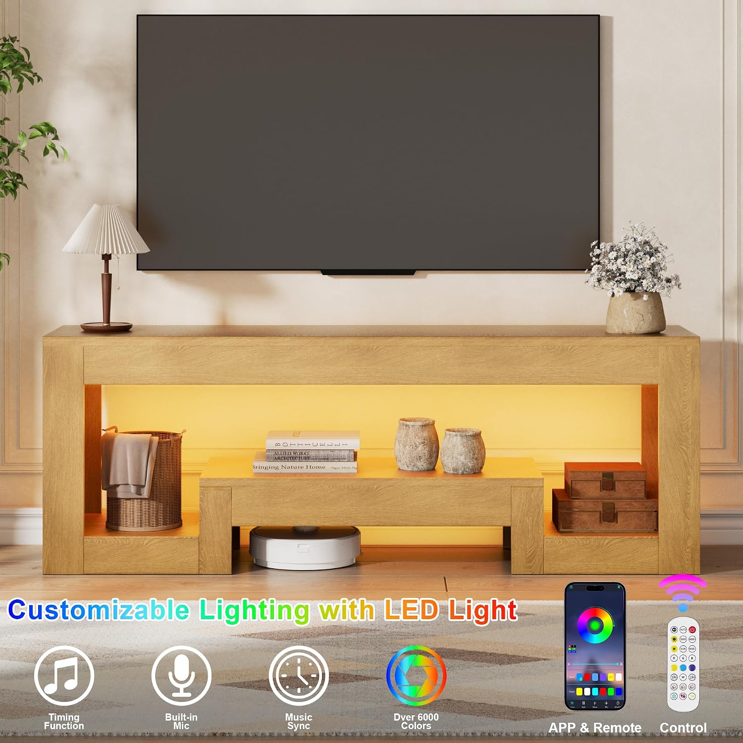 54" Natural LED TV Stand For 65" TV
