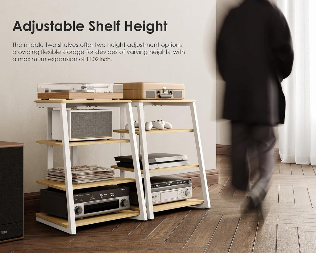 4‑Tier White Oak Corner AV Media Stand