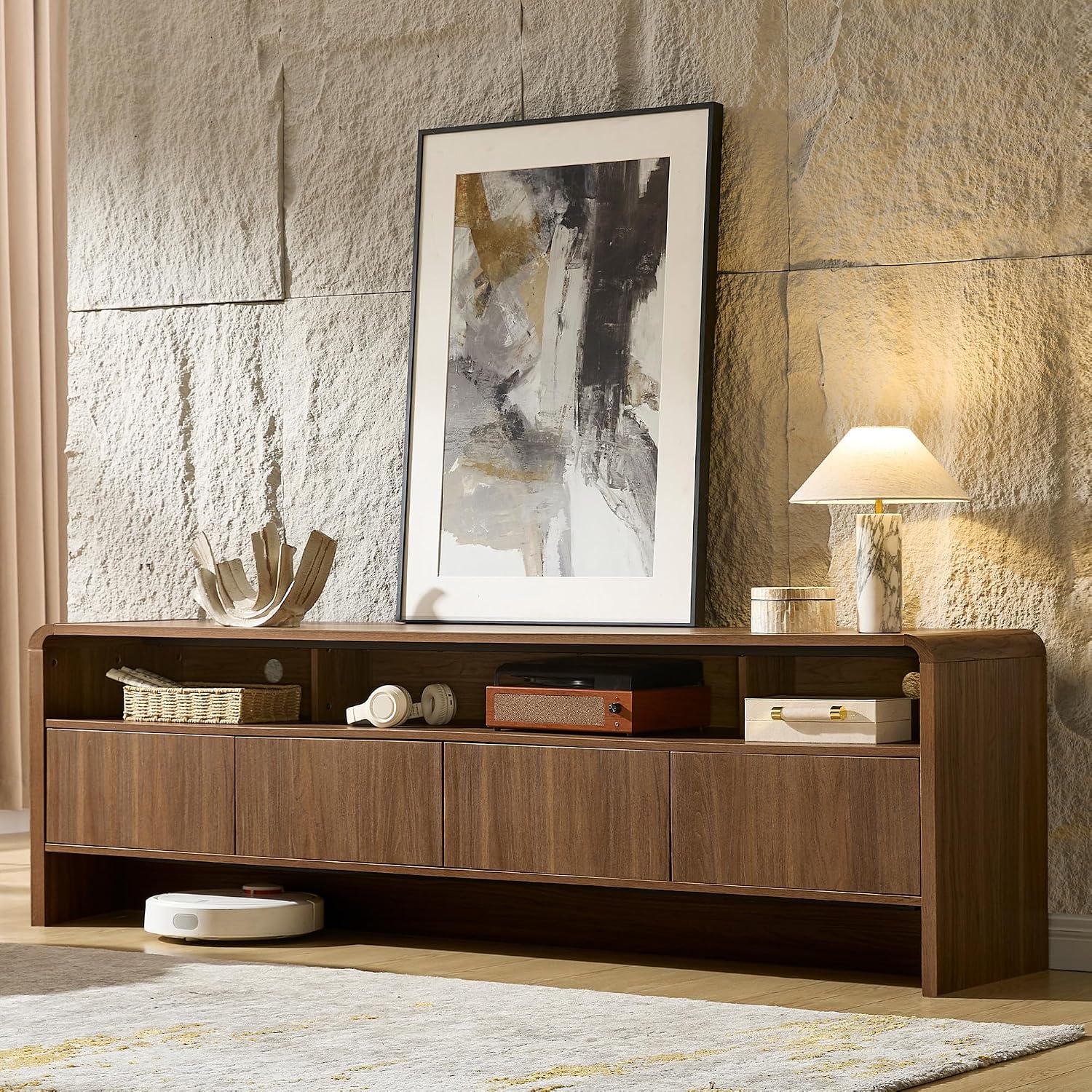 70" Brown Curved TV Stand For 80" TV