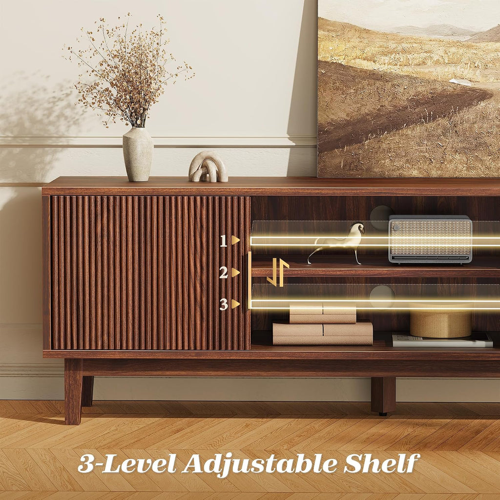 54" Brown Fluted Mid Century TV Stand