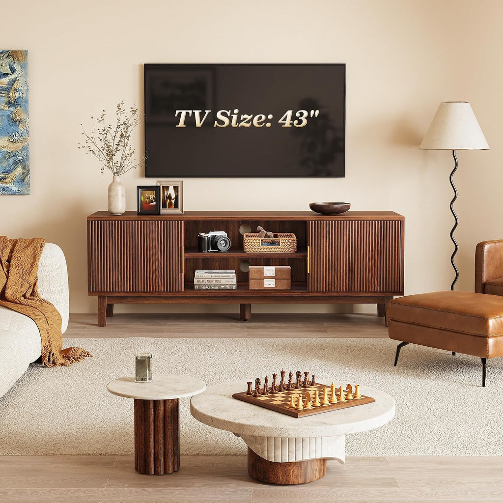 54" Brown Fluted Mid Century TV Stand