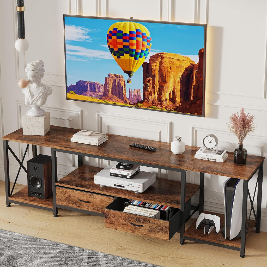 55.1" Rustic Brown TV Stand With Fabric Drawer