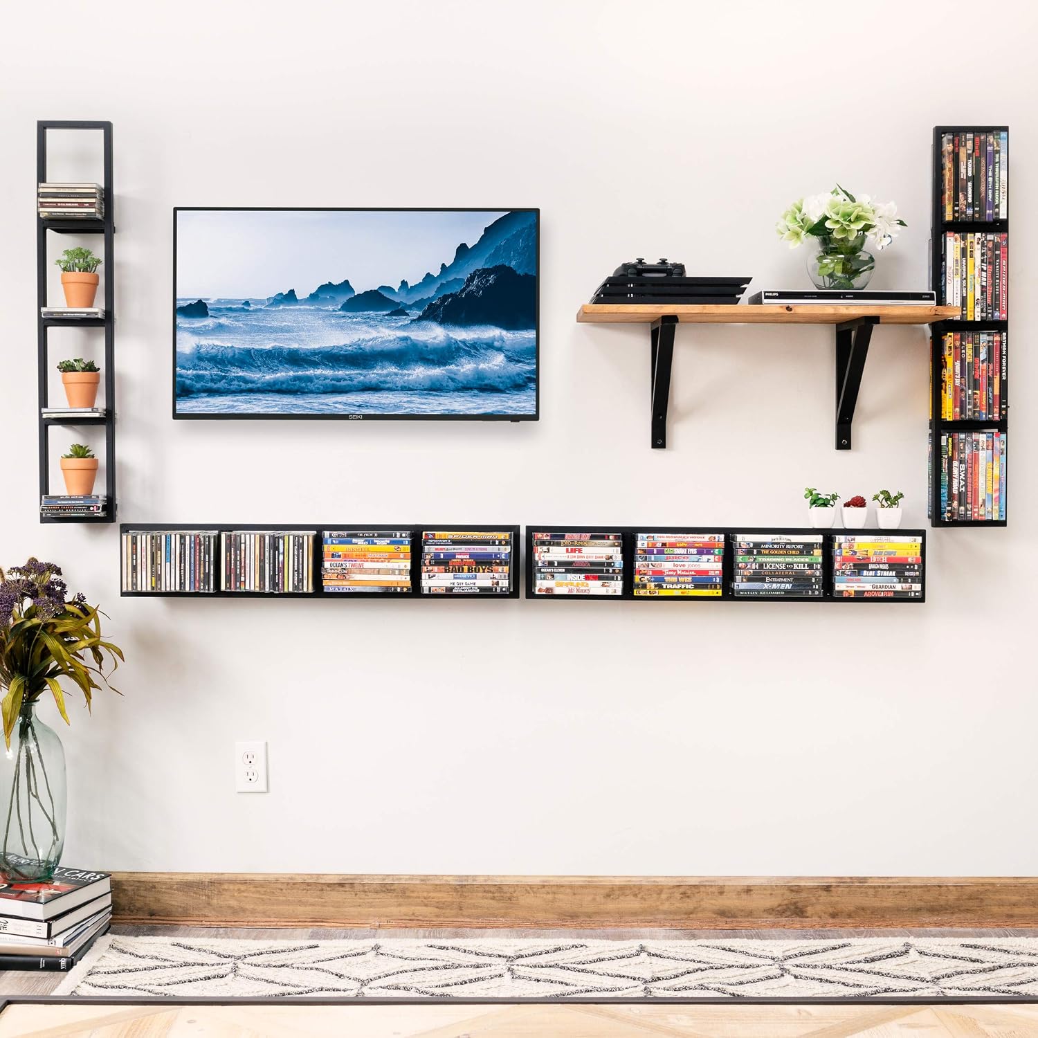 34 Inch Black Metal Floating Media Shelf Set Of 2