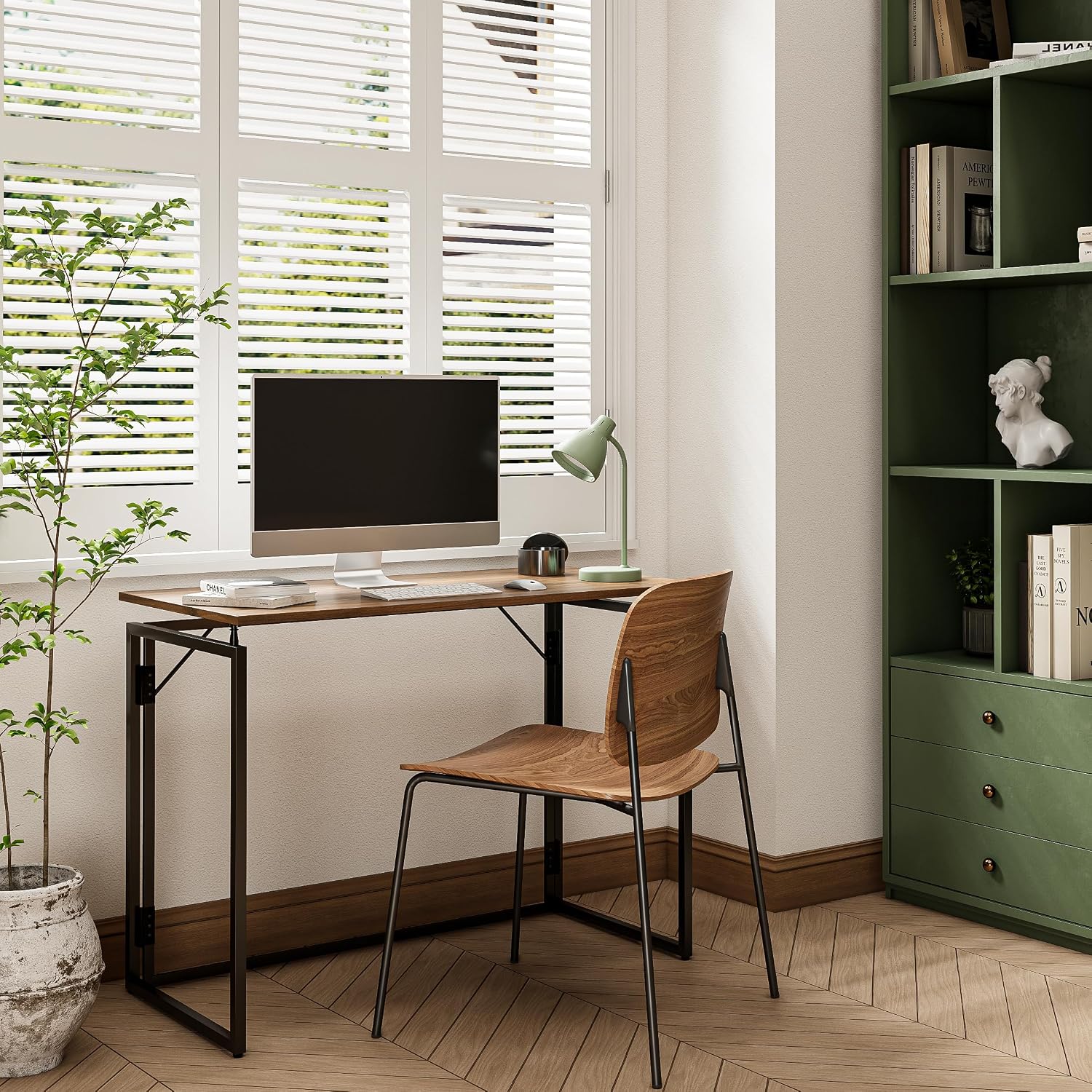 31.5" No Assembly Folding Desk Wood Top