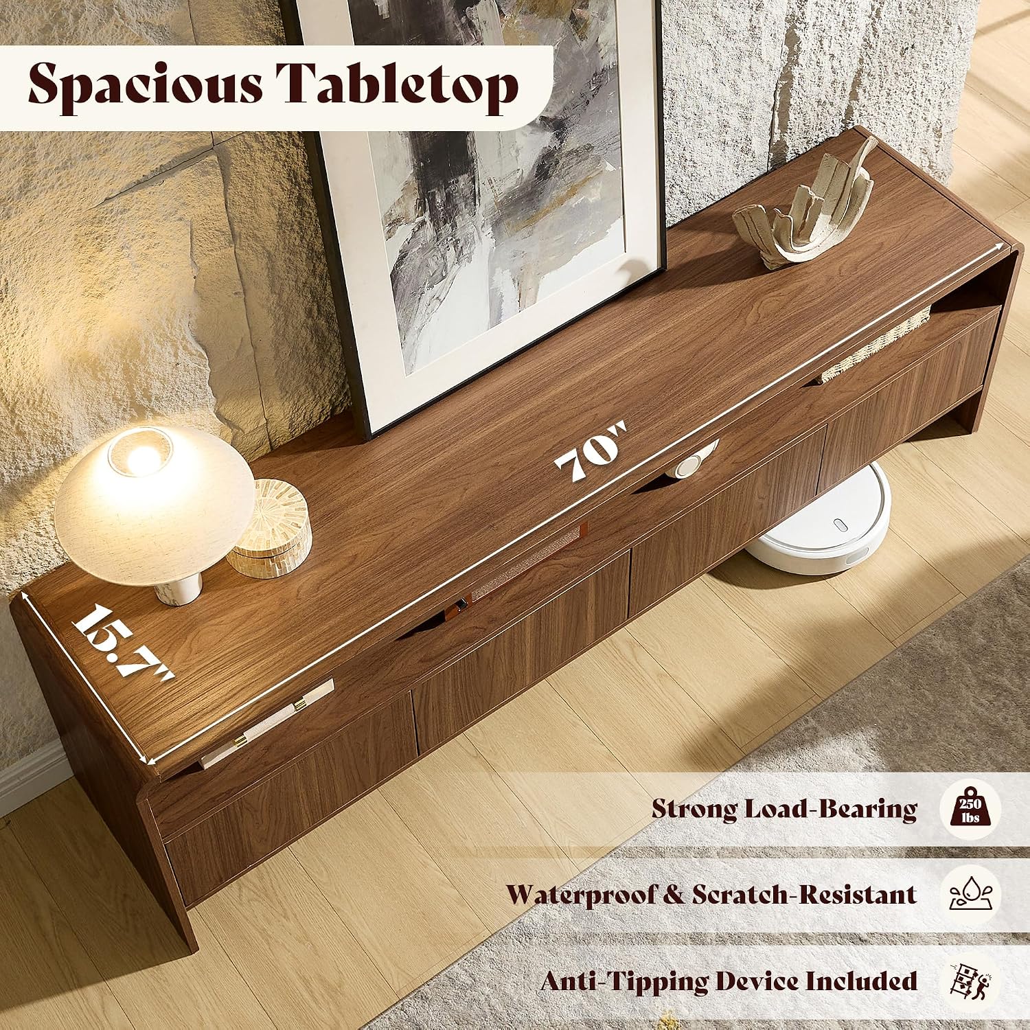 70" Brown Curved TV Stand For 80" TV